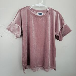 Old Navy Small 6 7 Mauve Pink Velvet Velour Short Sleeve Blouse Bell Sleeve